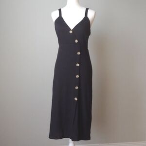 Impressions | Black Midi Button Feature Dress